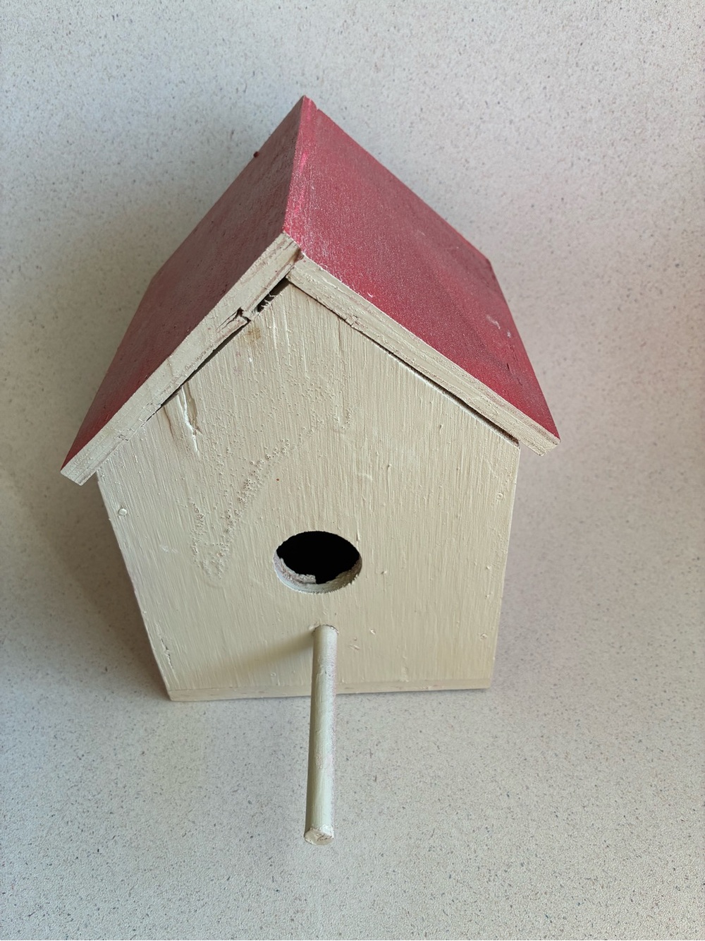 Hand-Painted Wooden Birdhouse with Red Roof